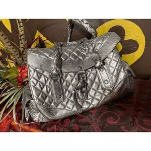 Francesco Biasia Silver Quilted Secret Love Satchel